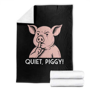 Quiet Piggy Funny Shushing Pig Throw Blanket Funny Political Satire Cute Cartoon Animal Humor TS02 Black Print Your Wear