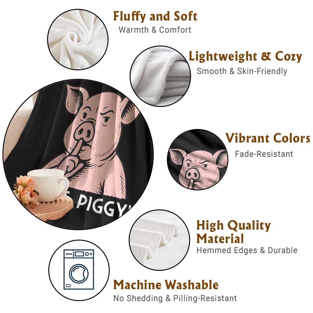 Quiet Piggy Funny Shushing Pig Throw Blanket Funny Political Satire Cute Cartoon Animal Humor TS02 Print Your Wear
