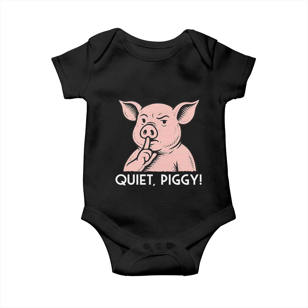Quiet Piggy Funny Shushing Pig Baby Onesie Funny Political Satire Cute Cartoon Animal Humor TS02 Black Print Your Wear