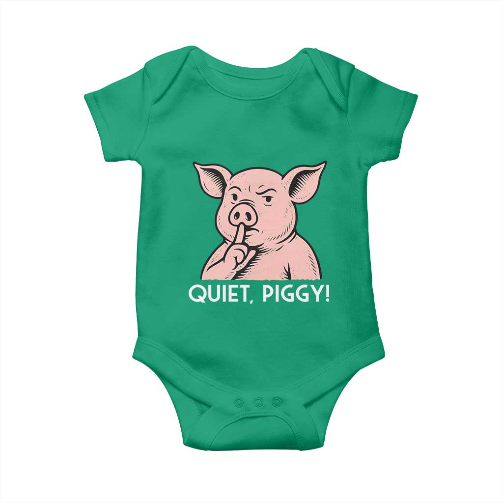 Quiet Piggy Funny Shushing Pig Baby Onesie Funny Political Satire Cute Cartoon Animal Humor TS02 Irish Green Print Your Wear