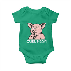 Quiet Piggy Funny Shushing Pig Baby Onesie Funny Political Satire Cute Cartoon Animal Humor TS02 Irish Green Print Your Wear