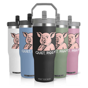 Quiet Piggy Funny Shushing Pig Flip Straw Tumbler Funny Political Satire Cute Cartoon Animal Humor TS02 Print Your Wear
