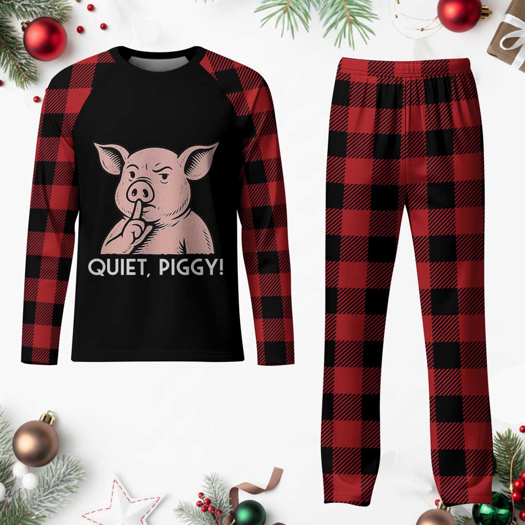 Quiet Piggy Funny Shushing Pig Plaid Pajama Set Funny Political Satire Cute Cartoon Animal Humor TS02 Buffalo Plaid Print Your Wear