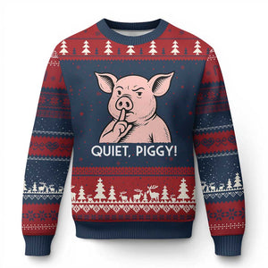 Quiet Piggy Funny Shushing Pig Ugly Christmas Sweater Funny Political Satire Cute Cartoon Animal Humor TS02 Navy Red Print Your Wear