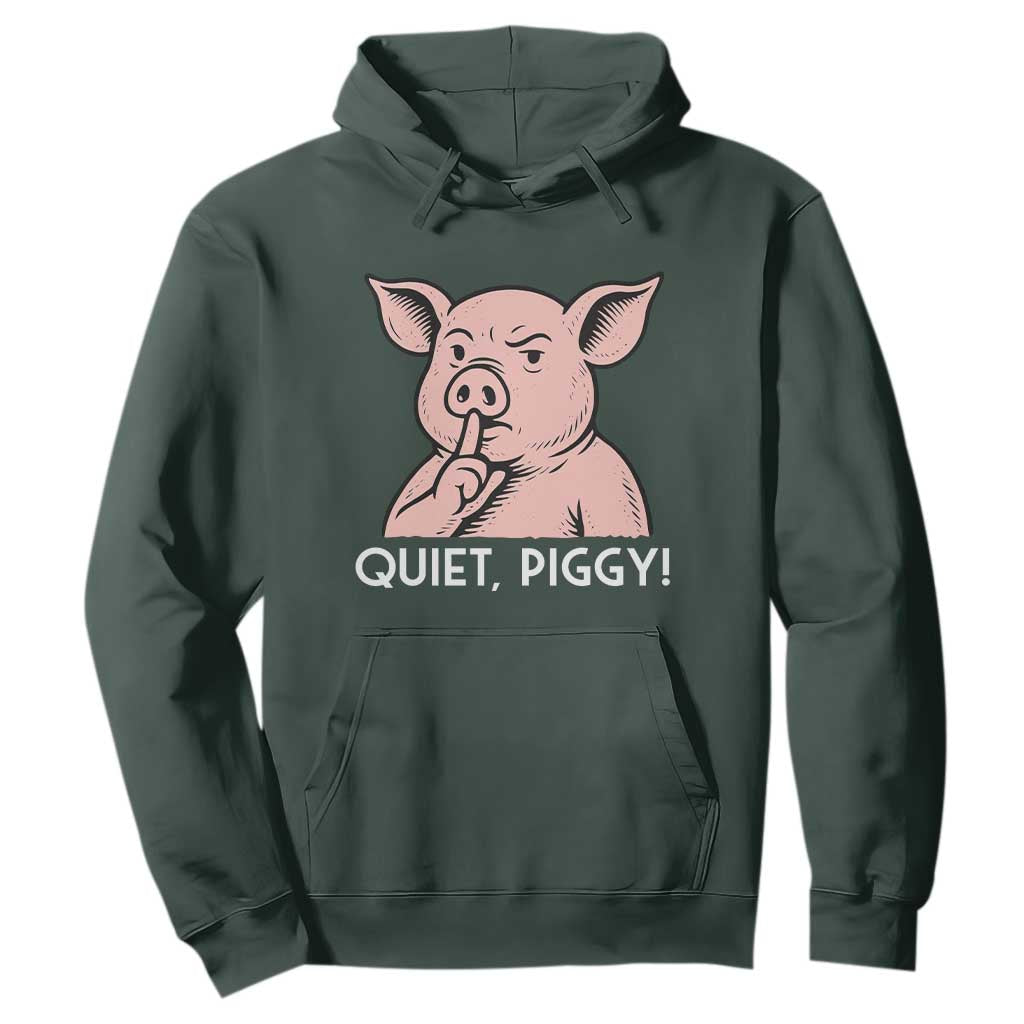 Quiet Piggy Funny Shushing Pig Hoodie Funny Political Satire Cute Cartoon Animal Humor TS02 Dark Forest Green Print Your Wear