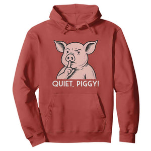 Quiet Piggy Funny Shushing Pig Hoodie Funny Political Satire Cute Cartoon Animal Humor TS02 Red Print Your Wear