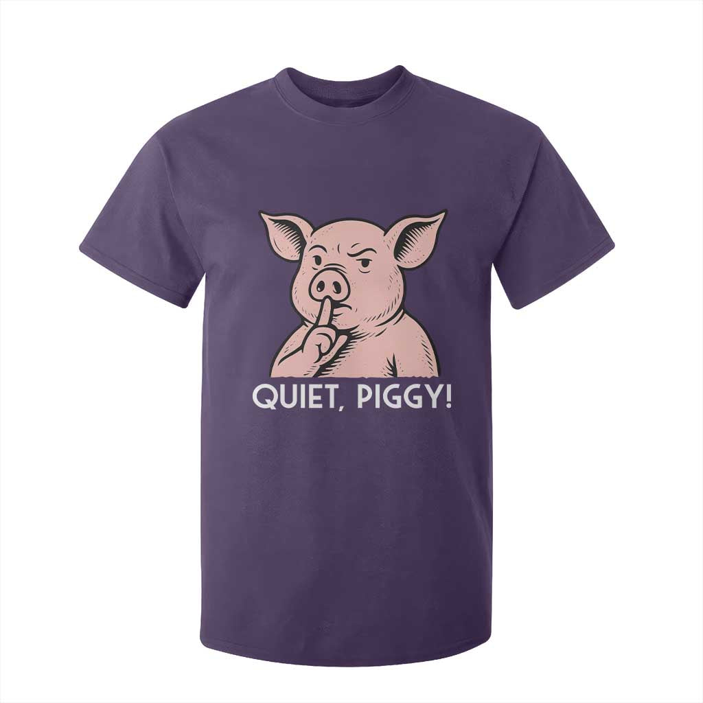 Quiet Piggy Funny Shushing Pig T Shirt For Kid Funny Political Satire Cute Cartoon Animal Humor TS02 Purple Print Your Wear