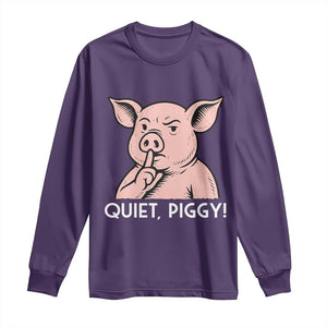 Quiet Piggy Funny Shushing Pig Long Sleeve Shirt Funny Political Satire Cute Cartoon Animal Humor TS02 Purple Print Your Wear