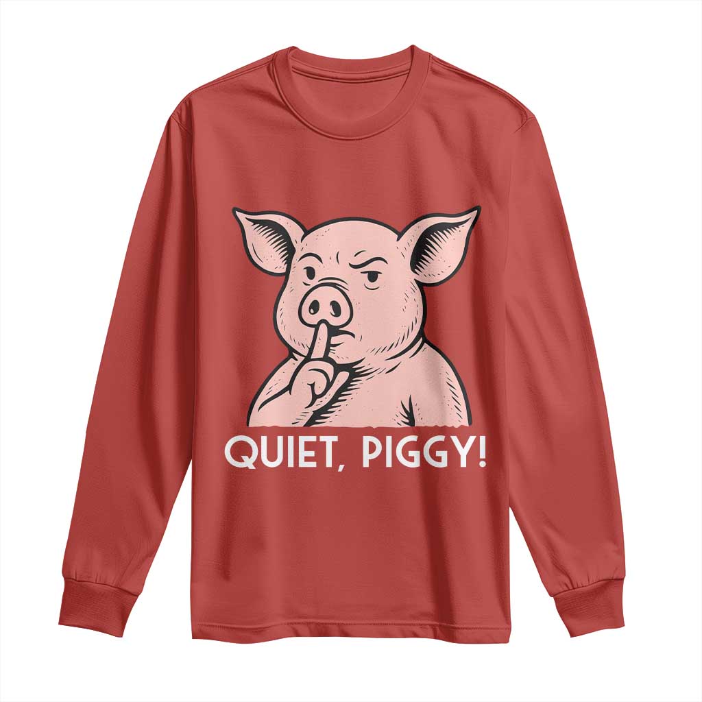 Quiet Piggy Funny Shushing Pig Long Sleeve Shirt Funny Political Satire Cute Cartoon Animal Humor TS02 Red Print Your Wear