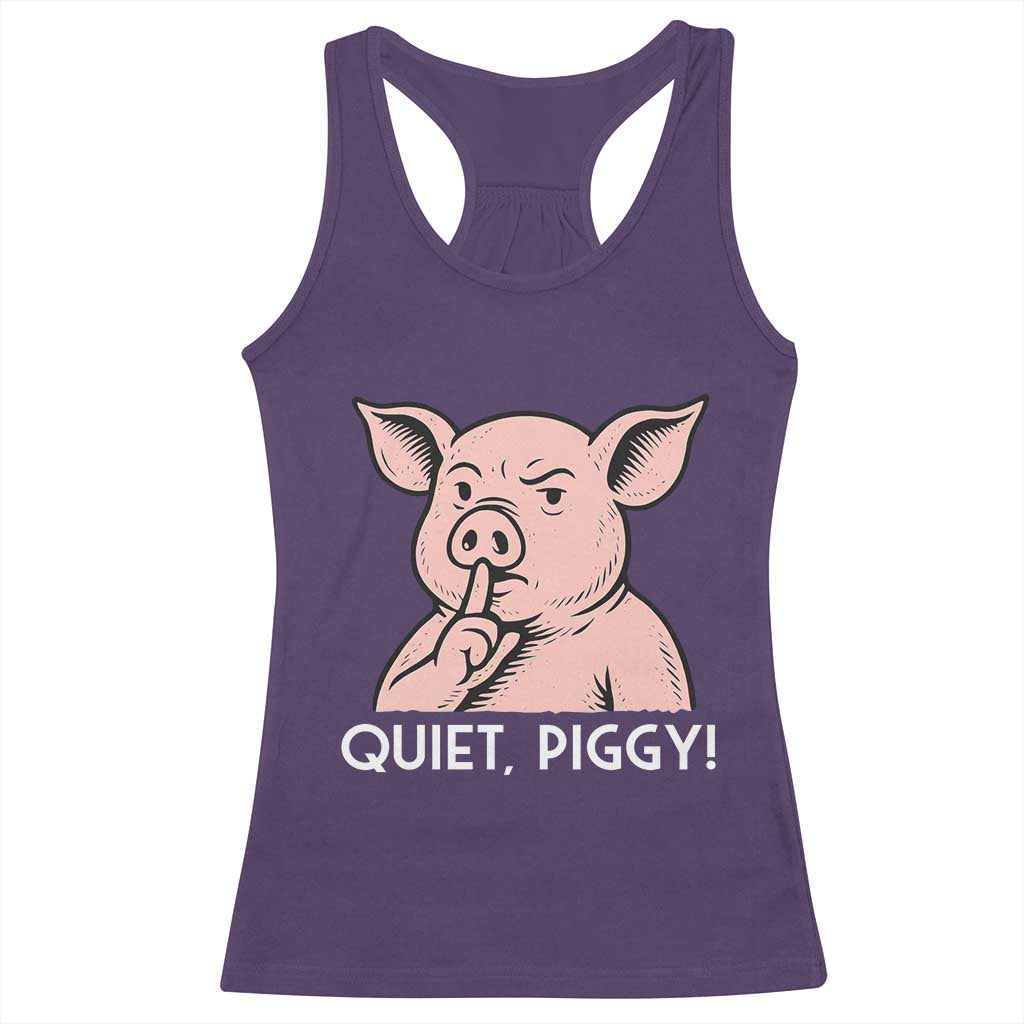 Quiet Piggy Funny Shushing Pig Racerback Tank Top Funny Political Satire Cute Cartoon Animal Humor TS02 Purple Print Your Wear