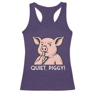 Quiet Piggy Funny Shushing Pig Racerback Tank Top Funny Political Satire Cute Cartoon Animal Humor TS02 Purple Print Your Wear