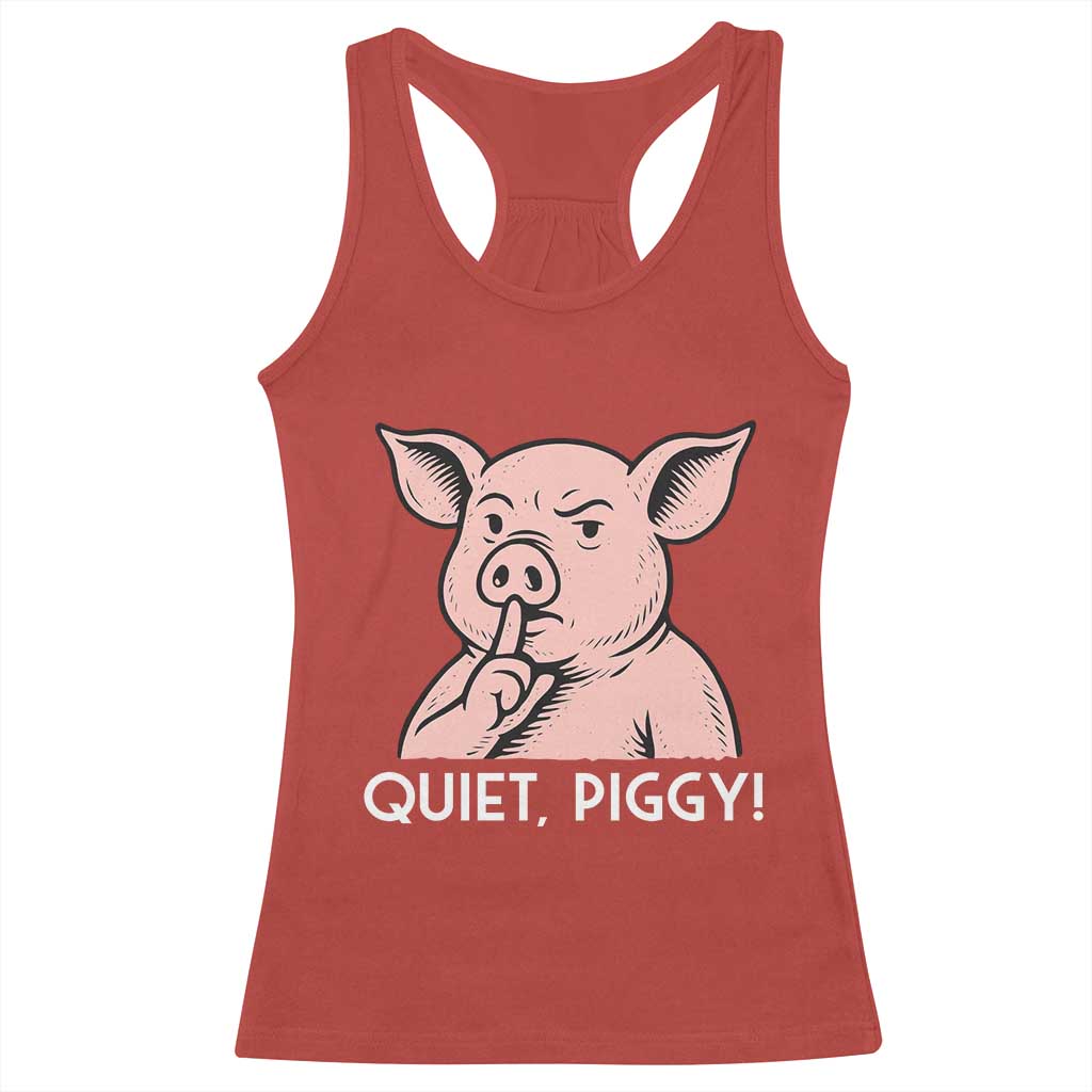 Quiet Piggy Funny Shushing Pig Racerback Tank Top Funny Political Satire Cute Cartoon Animal Humor TS02 Red Print Your Wear