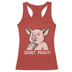 Quiet Piggy Funny Shushing Pig Racerback Tank Top Funny Political Satire Cute Cartoon Animal Humor TS02 Red Print Your Wear