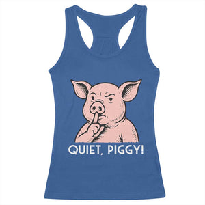 Quiet Piggy Funny Shushing Pig Racerback Tank Top Funny Political Satire Cute Cartoon Animal Humor TS02 Royal Blue Print Your Wear
