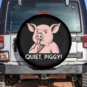 Quiet Piggy Funny Shushing Pig Spare Tire Cover Funny Political Satire Cute Cartoon Animal Humor TS02 No hole Black Print Your Wear