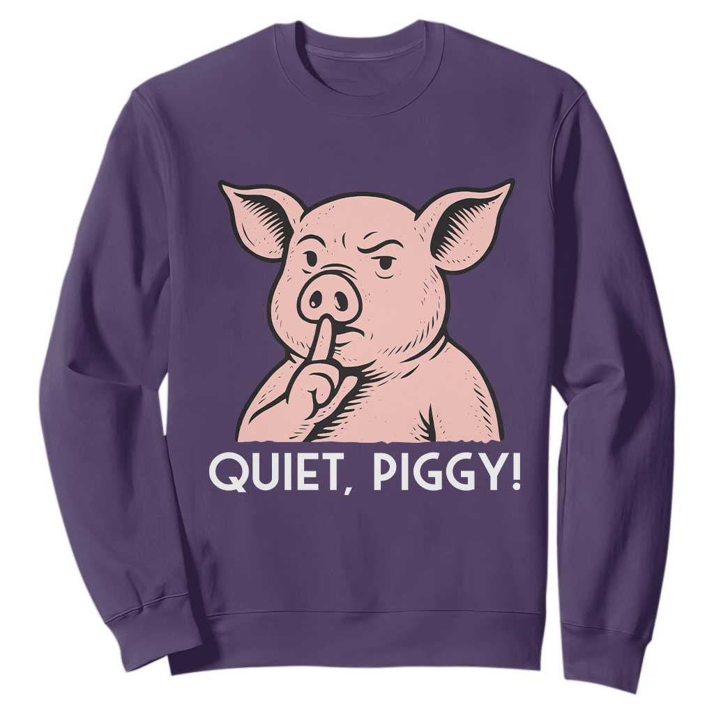 Quiet Piggy Funny Shushing Pig Sweatshirt Funny Political Satire Cute Cartoon Animal Humor TS02 Purple Print Your Wear