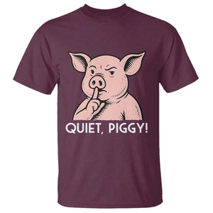 Quiet Piggy Funny Shushing Pig T Shirt Funny Political Satire Cute Cartoon Animal Humor TS02 Maroon Print Your Wear