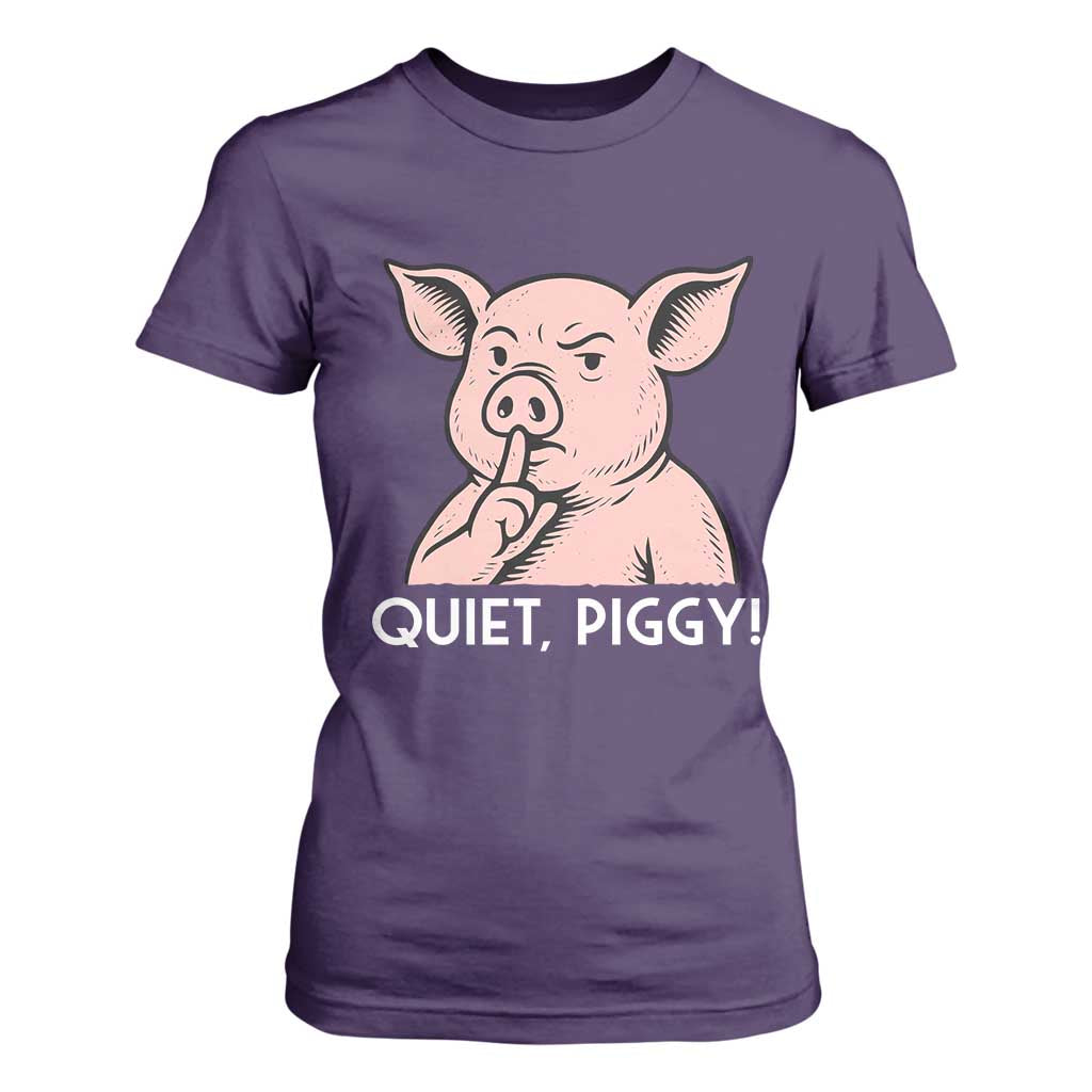 Quiet Piggy Funny Shushing Pig T Shirt For Women Funny Political Satire Cute Cartoon Animal Humor TS02 Purple Print Your Wear
