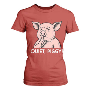 Quiet Piggy Funny Shushing Pig T Shirt For Women Funny Political Satire Cute Cartoon Animal Humor TS02 Red Print Your Wear