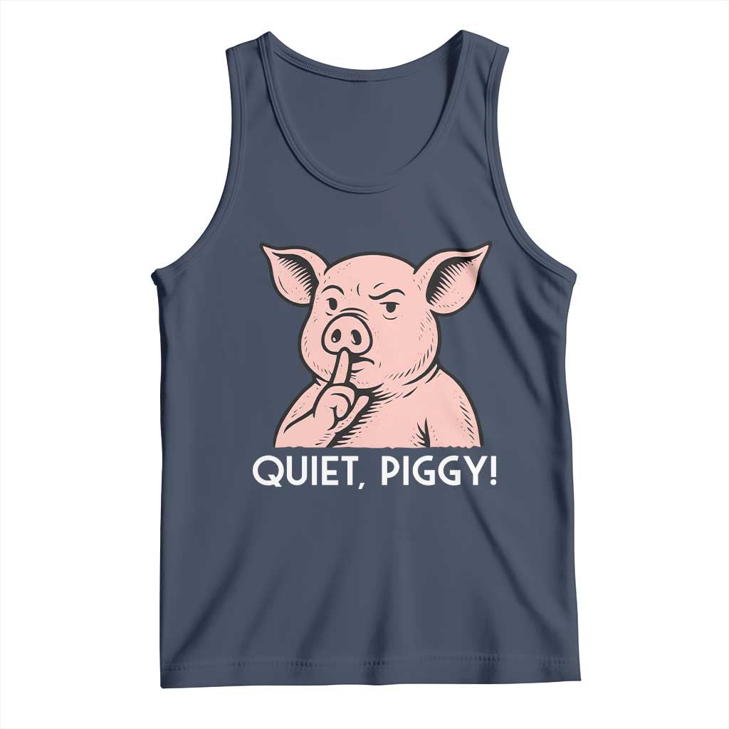 Quiet Piggy Funny Shushing Pig Tank Top Funny Political Satire Cute Cartoon Animal Humor TS02 Navy Print Your Wear