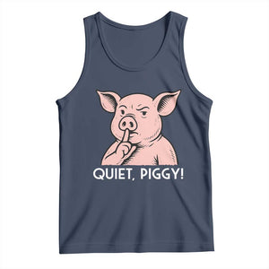 Quiet Piggy Funny Shushing Pig Tank Top Funny Political Satire Cute Cartoon Animal Humor TS02 Navy Print Your Wear