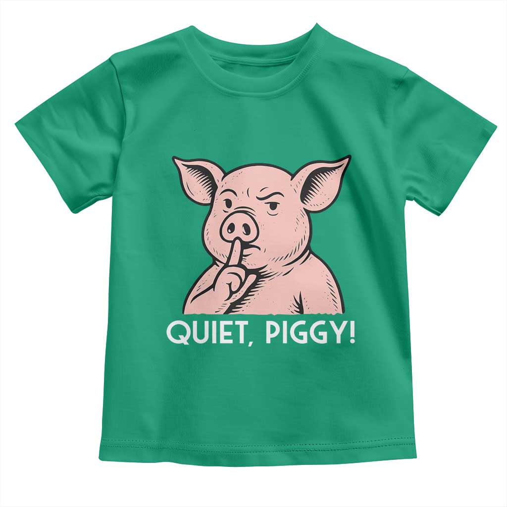 Quiet Piggy Funny Shushing Pig Toddler T Shirt Funny Political Satire Cute Cartoon Animal Humor TS02 Irish Green Print Your Wear