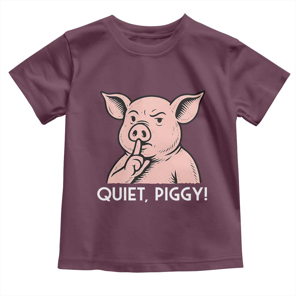 Quiet Piggy Funny Shushing Pig Toddler T Shirt Funny Political Satire Cute Cartoon Animal Humor TS02 Maroon Print Your Wear