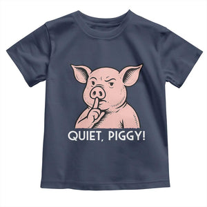Quiet Piggy Funny Shushing Pig Toddler T Shirt Funny Political Satire Cute Cartoon Animal Humor TS02 Navy Print Your Wear