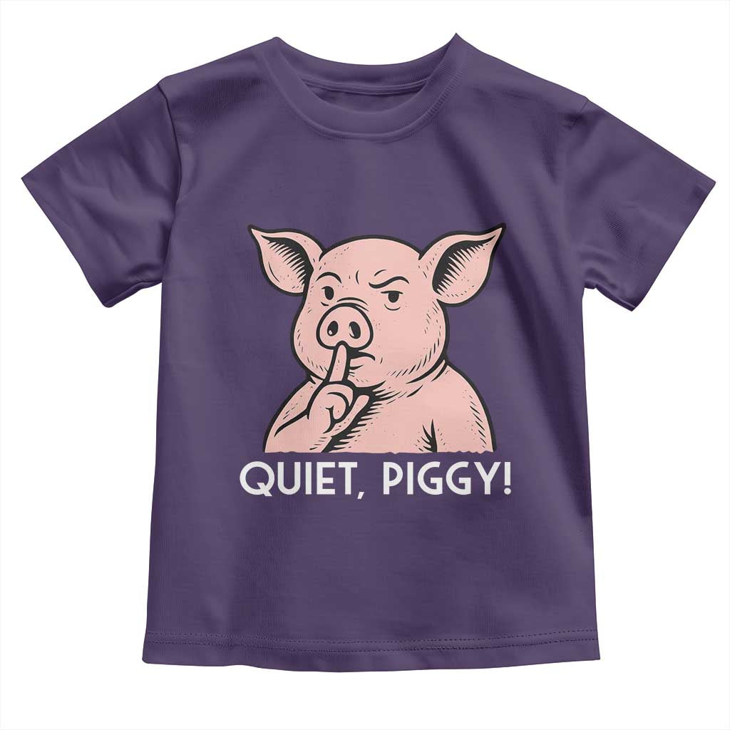Quiet Piggy Funny Shushing Pig Toddler T Shirt Funny Political Satire Cute Cartoon Animal Humor TS02 Purple Print Your Wear