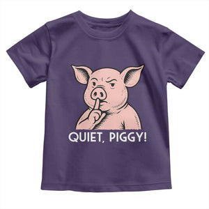 Quiet Piggy Funny Shushing Pig Toddler T Shirt Funny Political Satire Cute Cartoon Animal Humor TS02 Purple Print Your Wear
