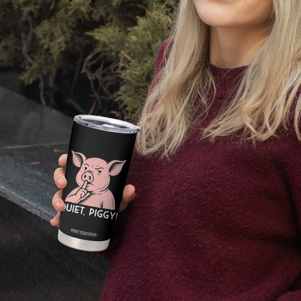 Quiet Piggy Funny Shushing Pig Tumbler Cup Funny Political Satire Cute Cartoon Animal Humor TS02 Print Your Wear