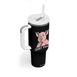 Quiet Piggy Funny Shushing Pig Tumbler With Handle Funny Political Satire Cute Cartoon Animal Humor TS02 Print Your Wear