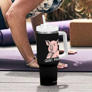 Quiet Piggy Funny Shushing Pig Tumbler With Handle Funny Political Satire Cute Cartoon Animal Humor TS02 Print Your Wear