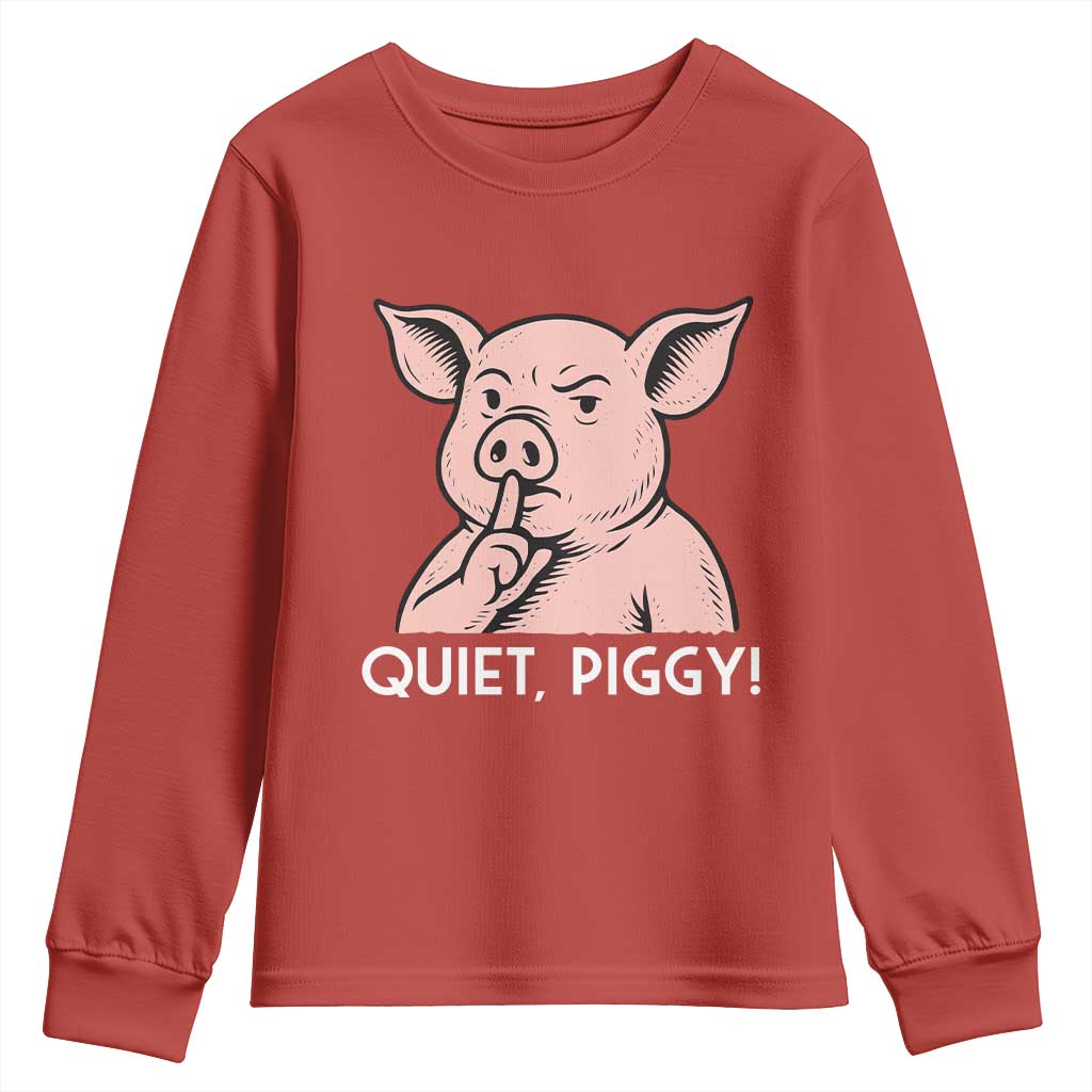 Quiet Piggy Funny Shushing Pig Youth Sweatshirt Funny Political Satire Cute Cartoon Animal Humor TS02 Red Print Your Wear