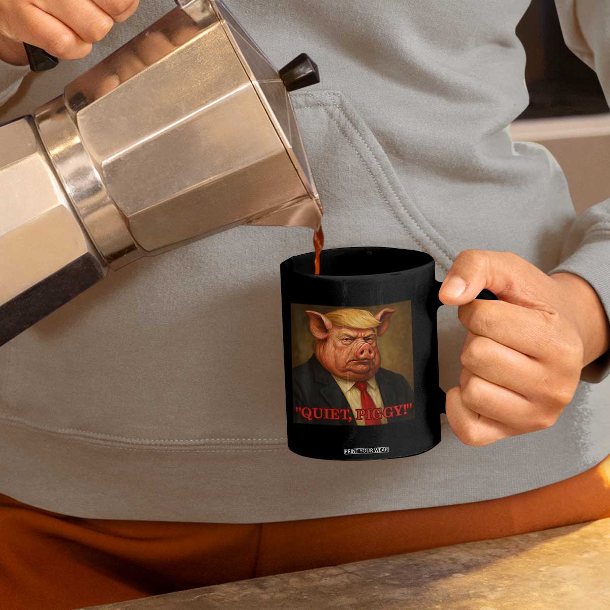 Quiet Piggy Surreal Pig Trump Meme Coffee Mug Political Satire Parody TS02 Print Your Wear