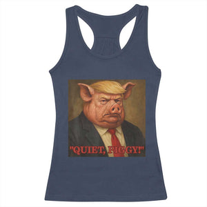Quiet Piggy Surreal Pig Trump Meme Racerback Tank Top Political Satire Parody TS02 Navy Print Your Wear