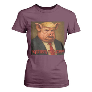 Quiet Piggy Surreal Pig Trump Meme T Shirt For Women Political Satire Parody TS02 Maroon Print Your Wear