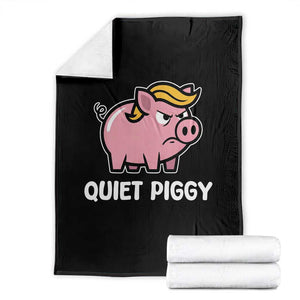 Quiet Piggy Funny Blonde Pig Throw Blanket Political Satire Humor Free Speech Cute Cartoon TS02 Black Print Your Wear