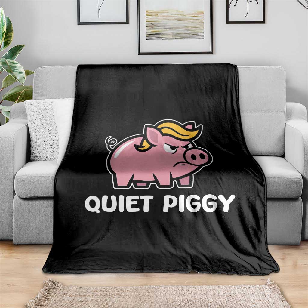 Quiet Piggy Funny Blonde Pig Throw Blanket Political Satire Humor Free Speech Cute Cartoon TS02 Print Your Wear