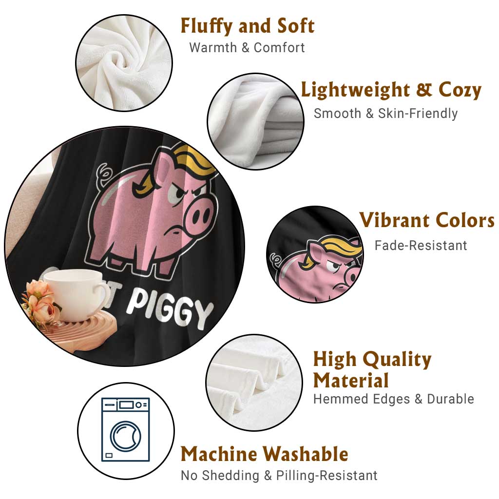 Quiet Piggy Funny Blonde Pig Throw Blanket Political Satire Humor Free Speech Cute Cartoon TS02 Print Your Wear