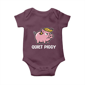 Quiet Piggy Funny Blonde Pig Baby Onesie Political Satire Humor Free Speech Cute Cartoon TS02 Maroon Print Your Wear