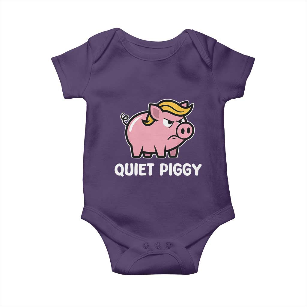 Quiet Piggy Funny Blonde Pig Baby Onesie Political Satire Humor Free Speech Cute Cartoon TS02 Purple Print Your Wear