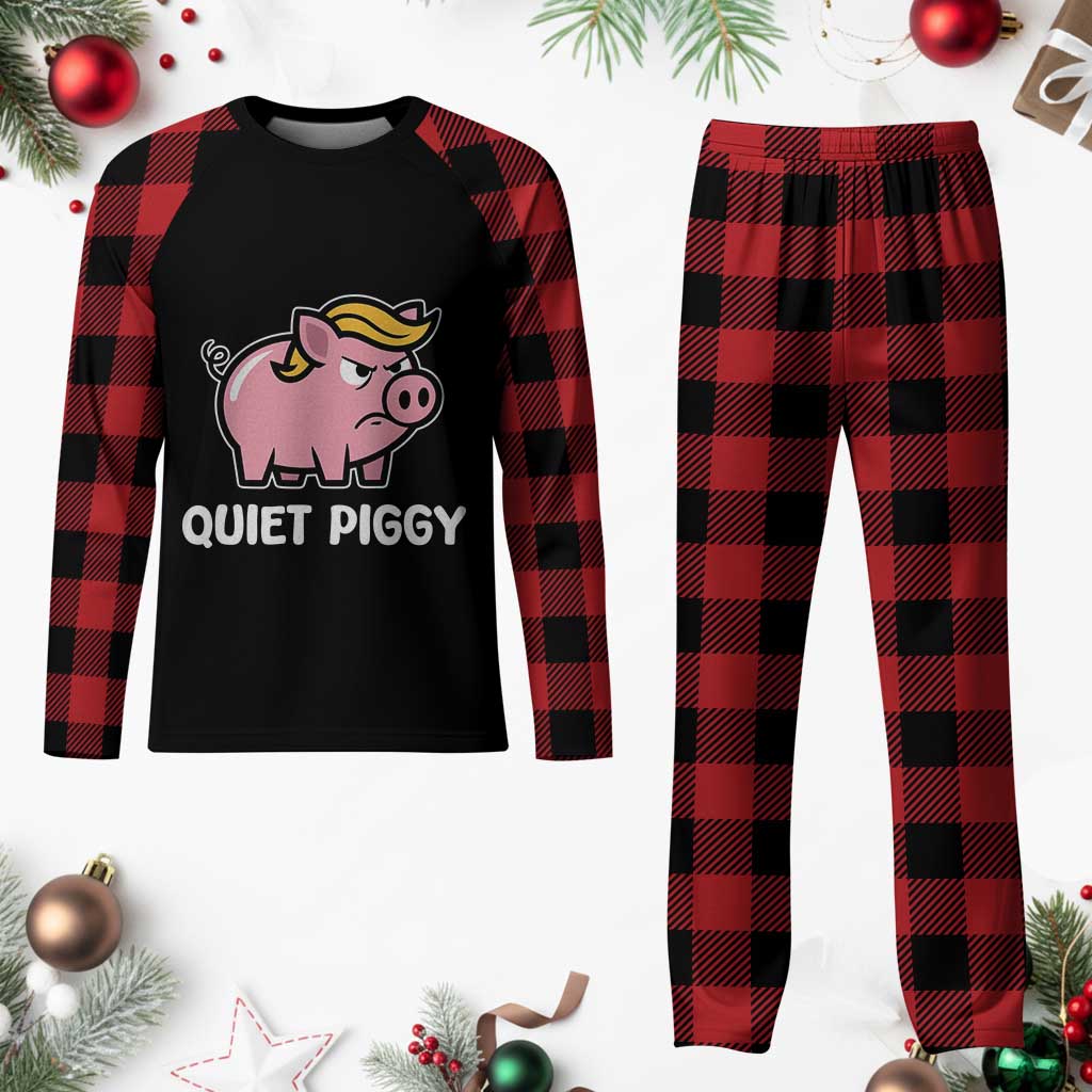 Quiet Piggy Funny Blonde Pig Plaid Pajama Set Political Satire Humor Free Speech Cute Cartoon TS02 Buffalo Plaid Print Your Wear