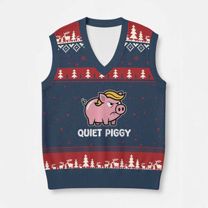 Quiet Piggy Funny Blonde Pig V-Neck Knit Sweater Vest Political Satire Humor Free Speech Cute Cartoon TS02 Navy Red Print Your Wear