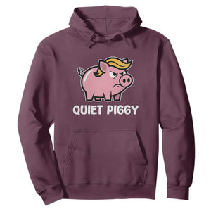 Quiet Piggy Funny Blonde Pig Hoodie Political Satire Humor Free Speech Cute Cartoon TS02 Maroon Print Your Wear