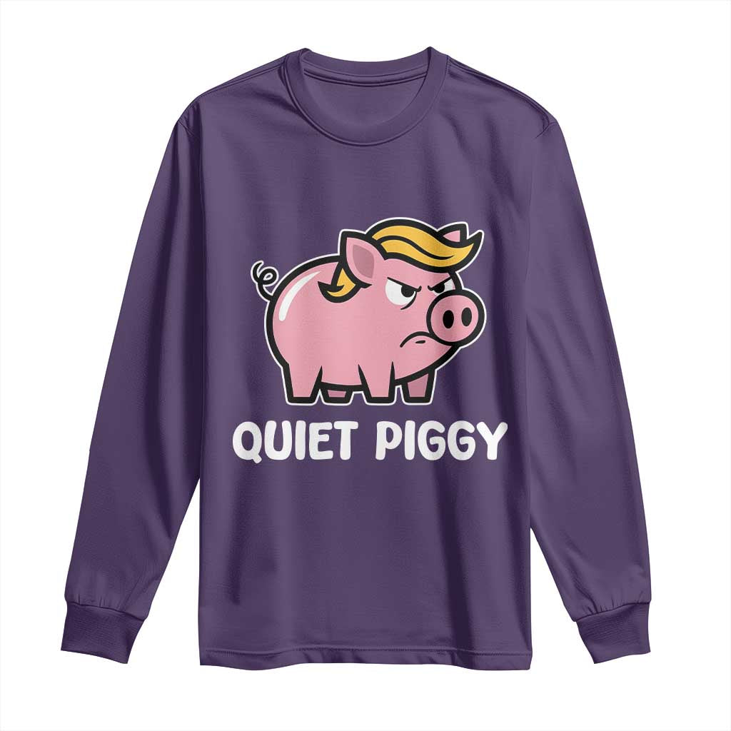 Quiet Piggy Funny Blonde Pig Long Sleeve Shirt Political Satire Humor Free Speech Cute Cartoon TS02 Purple Print Your Wear