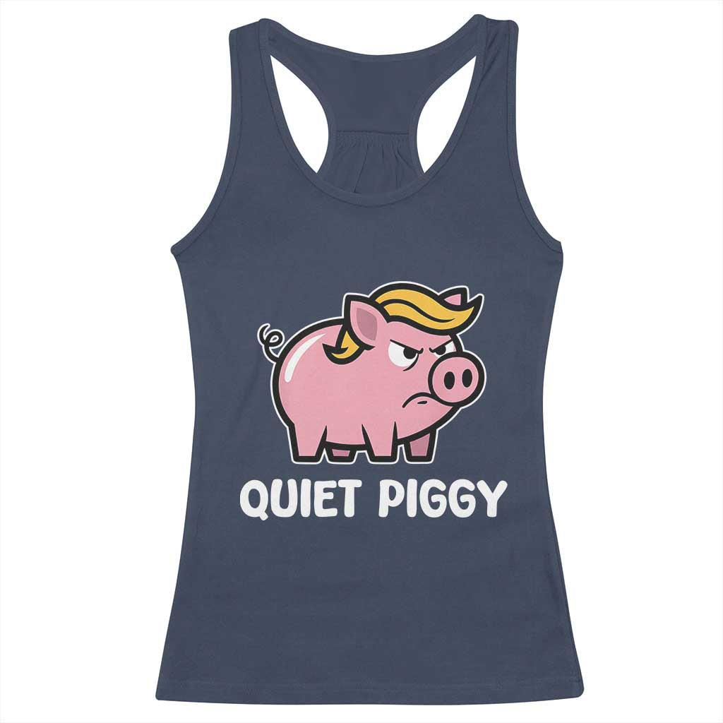 Quiet Piggy Funny Blonde Pig Racerback Tank Top Political Satire Humor Free Speech Cute Cartoon TS02 Navy Print Your Wear