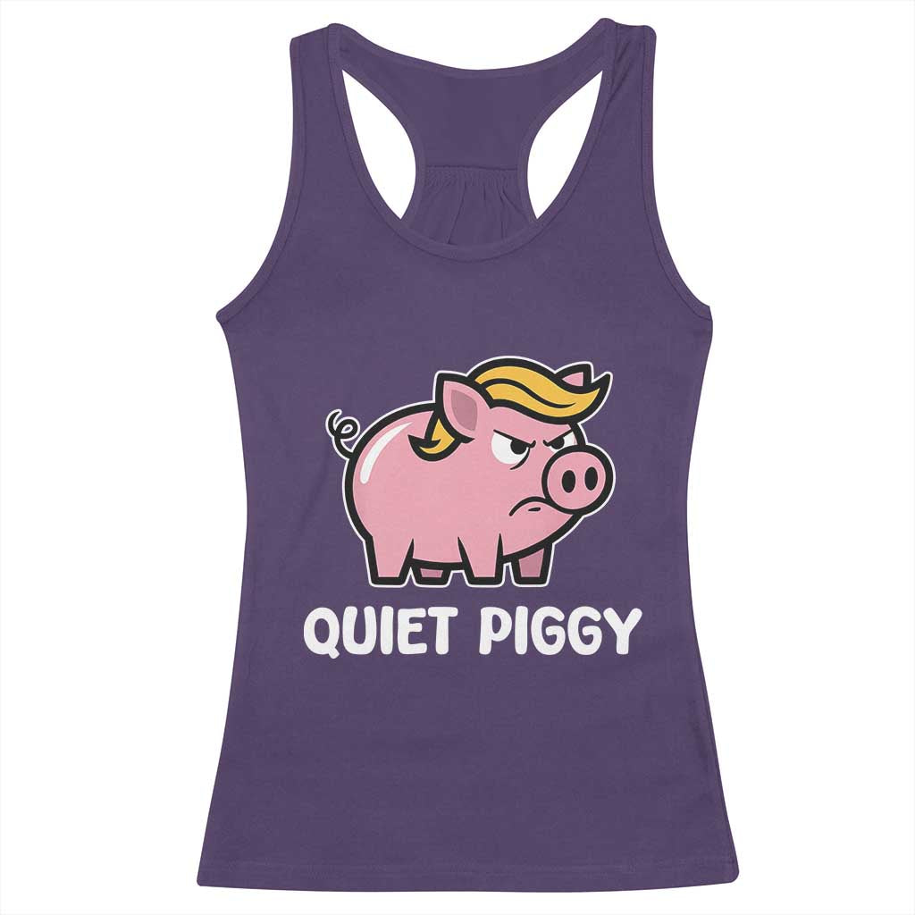 Quiet Piggy Funny Blonde Pig Racerback Tank Top Political Satire Humor Free Speech Cute Cartoon TS02 Purple Print Your Wear