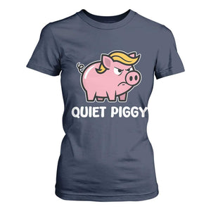 Quiet Piggy Funny Blonde Pig T Shirt For Women Political Satire Humor Free Speech Cute Cartoon TS02 Navy Print Your Wear