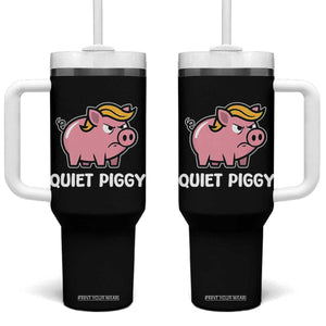 Quiet Piggy Funny Blonde Pig Tumbler With Handle Political Satire Humor Free Speech Cute Cartoon TS02 One Size: 40 oz Black Print Your Wear